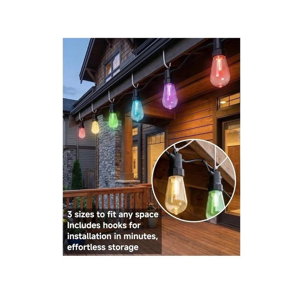 CAWWS RGBW LED Outdoor String‎ Lights 50FT Color Changing App Remote Music Sync